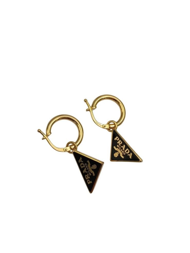 Prada Earrings Triangle Logo Gold Black Metal 1120$